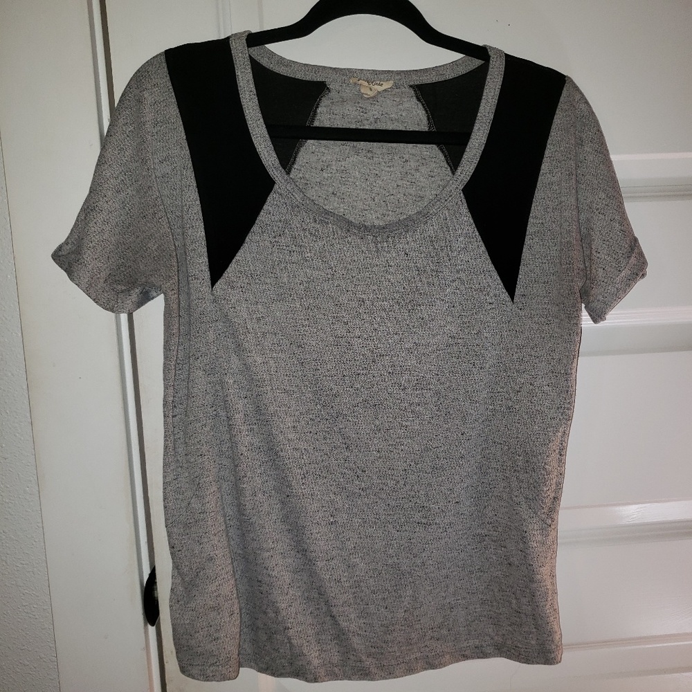 Gray LoveRiche tee with black chiffon detailing